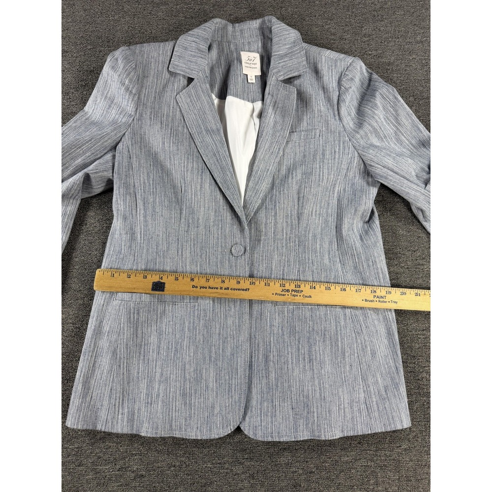 Cinq A Sept Blazer Womens 12 Khloe Stripe Cotton Blend One Button Ruched Sleeve - Picture 7 of 12